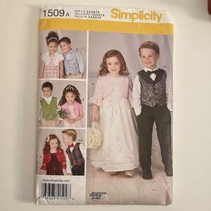Simplicity 1509 Sewing Pattern Special Occasion Vest Bowtie Bolero Kids Sz 3-8